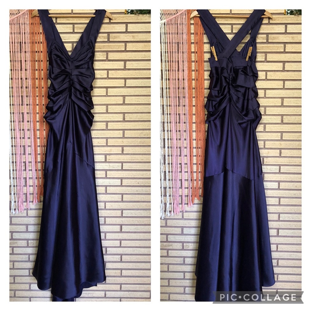 Royal Purple Satin Gown - Calvin Klein - Size 6 - 8 - Bridesmaid Dress - Formal